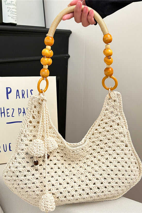 Chic Crochet Handbag with Beaded Handle