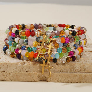 Colorful Beaded Cross Bracelet