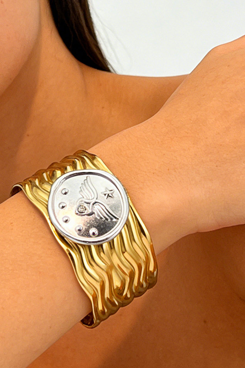 Vintage Medallion Textured Cuff Bracelet