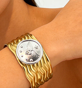 Vintage Medallion Textured Cuff Bracelet