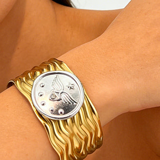 Vintage Medallion Textured Cuff Bracelet