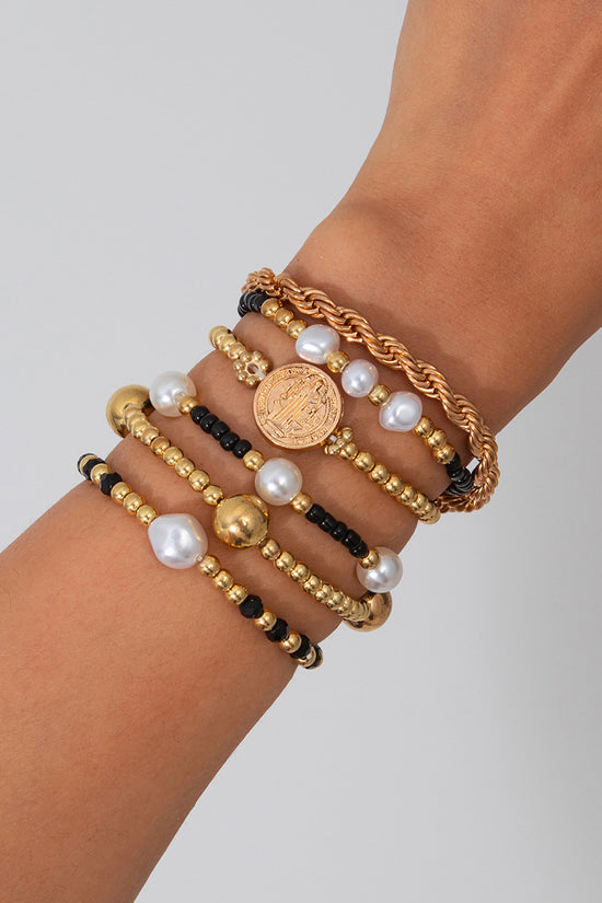 Layered Beaded Charm Bracelet Set