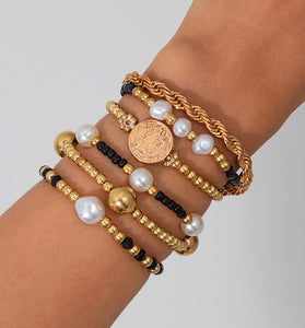 Layered Beaded Charm Bracelet Set