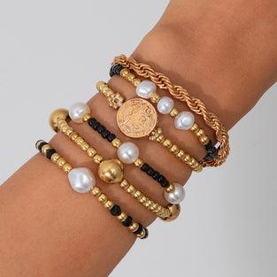 Layered Beaded Charm Bracelet Set