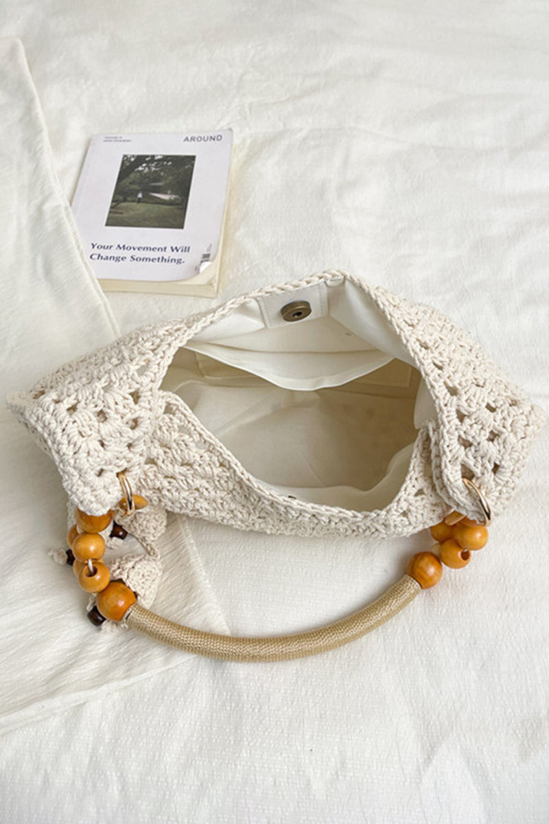 Chic Crochet Handbag with Beaded Handle