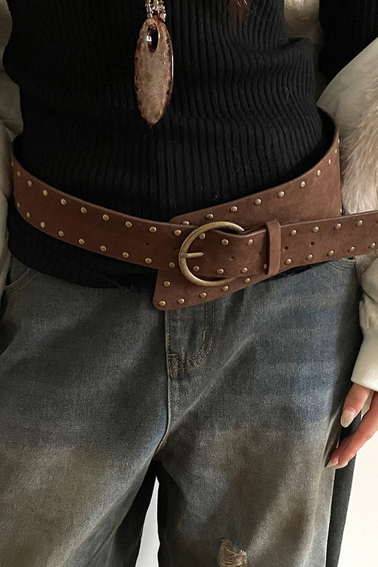 Wide Studded Belt with Large Buckle