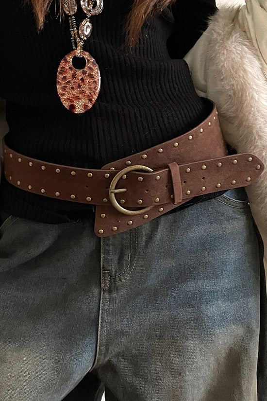 Wide Studded Belt with Large Buckle