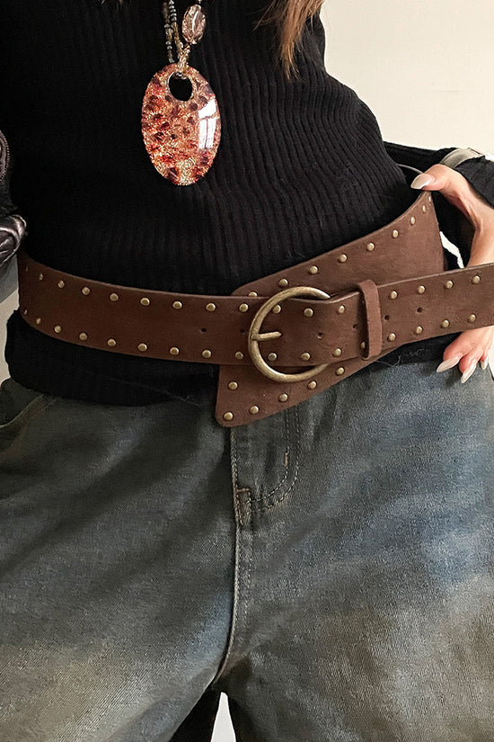 Wide Studded Belt with Large Buckle