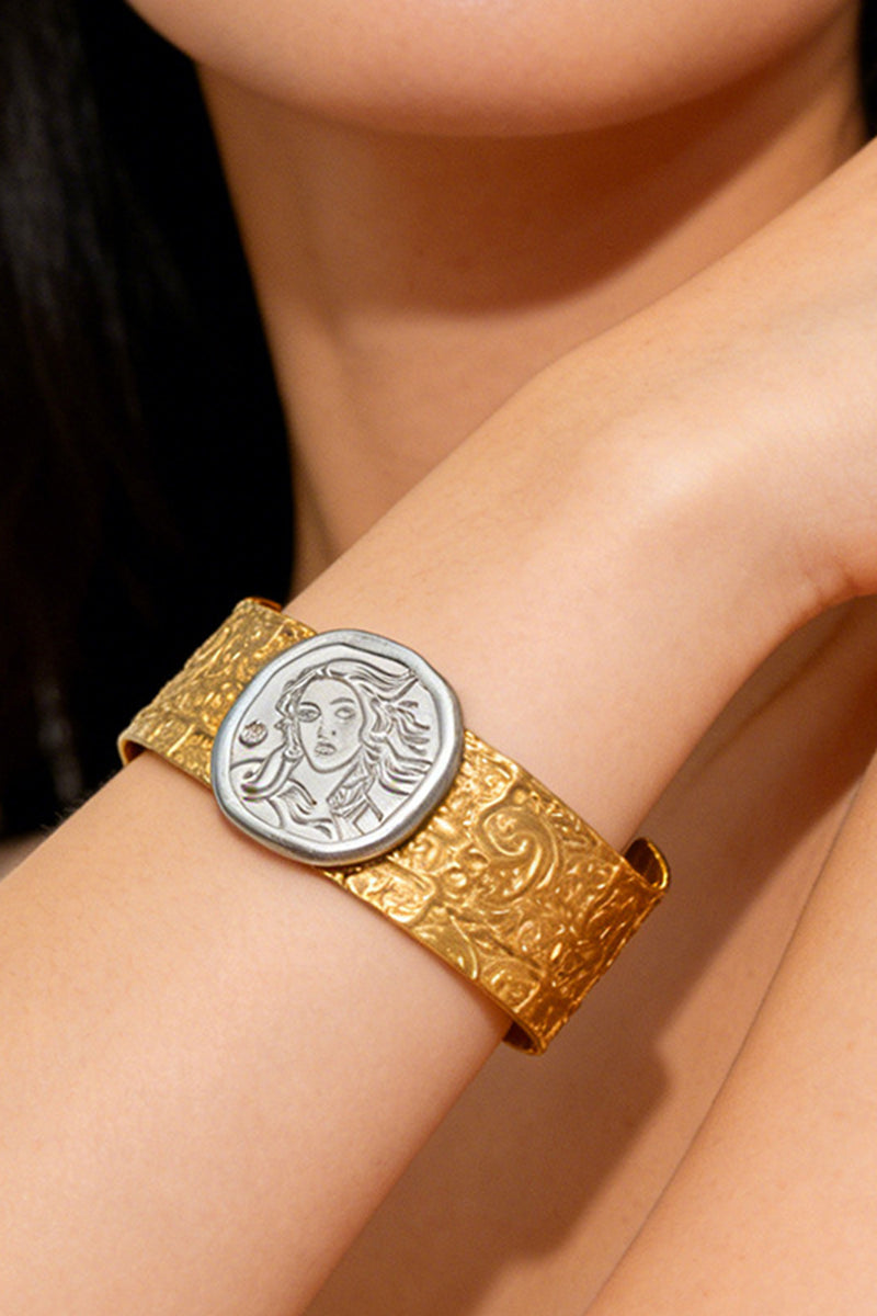 Coin Embossed Statement Cuff Bracelet