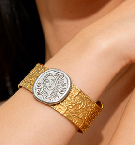 Coin Embossed Statement Cuff Bracelet