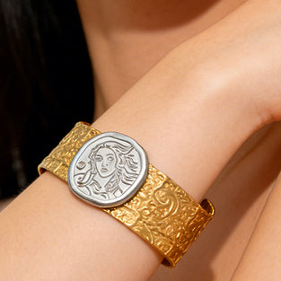 Coin Embossed Statement Cuff Bracelet