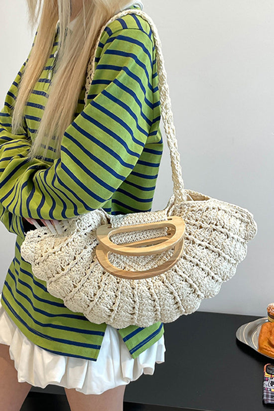 Handcrafted Knit Wooden Handle Bag