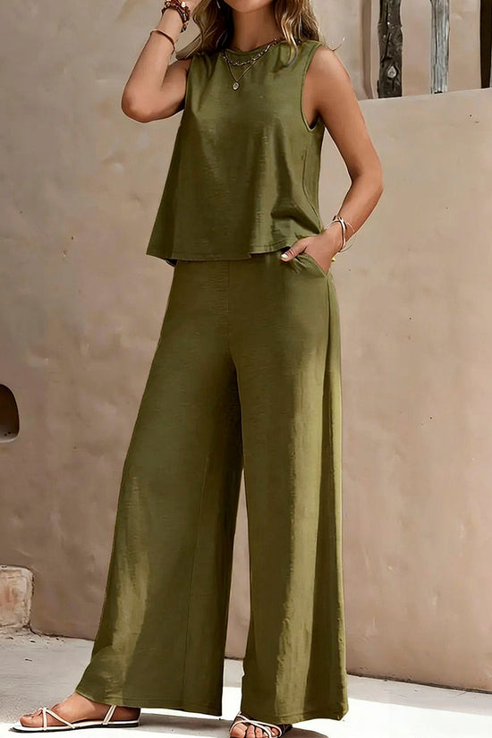 Sleeveless Wide-Leg Pants Set