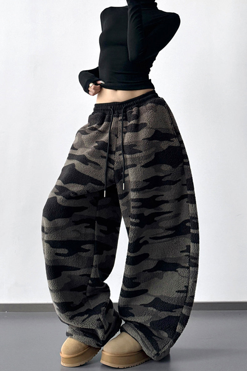 Wide-Leg Camouflage Casual Pants