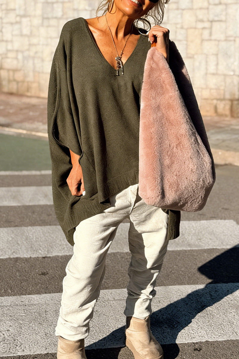 Oversized V-Neck Sweater Poncho
