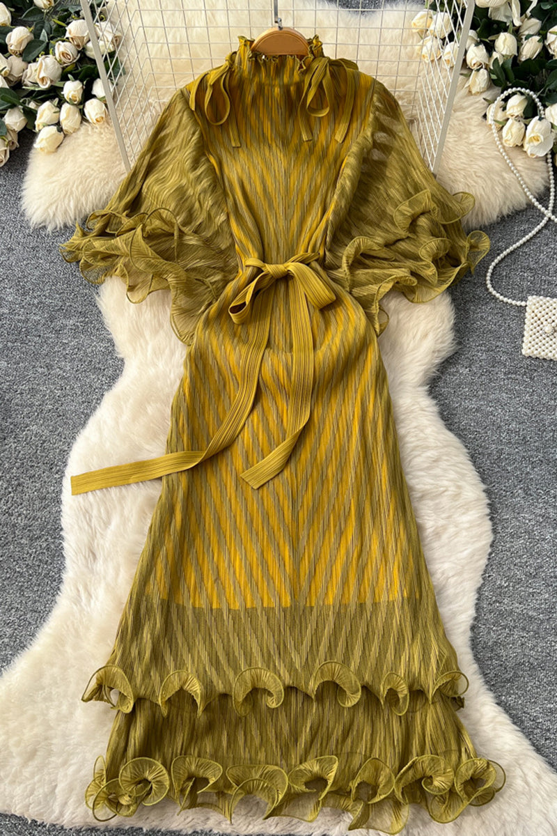 Flowy Striped Ruffle Midi Dress