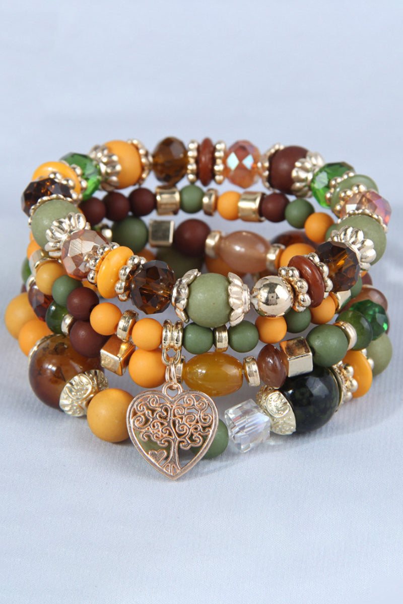 Heart Charm Beaded Bracelet Set
