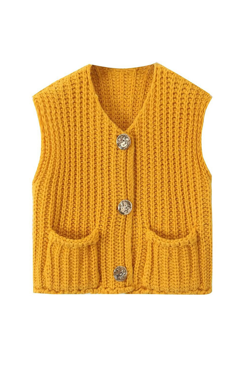 Button-Up Knitted Sweater Vest