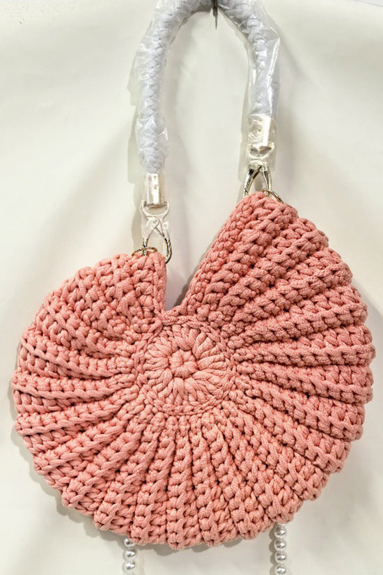 Chic Knit Handbag with Pearl Strap