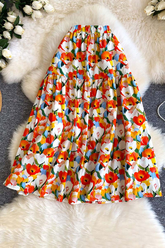 Floral Tiered Midi Skirt