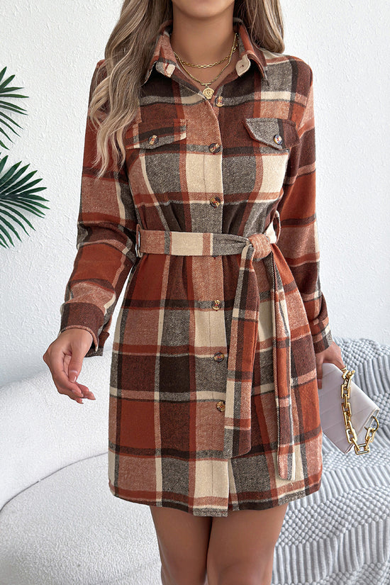 Plaid Belted Shirt Dress
