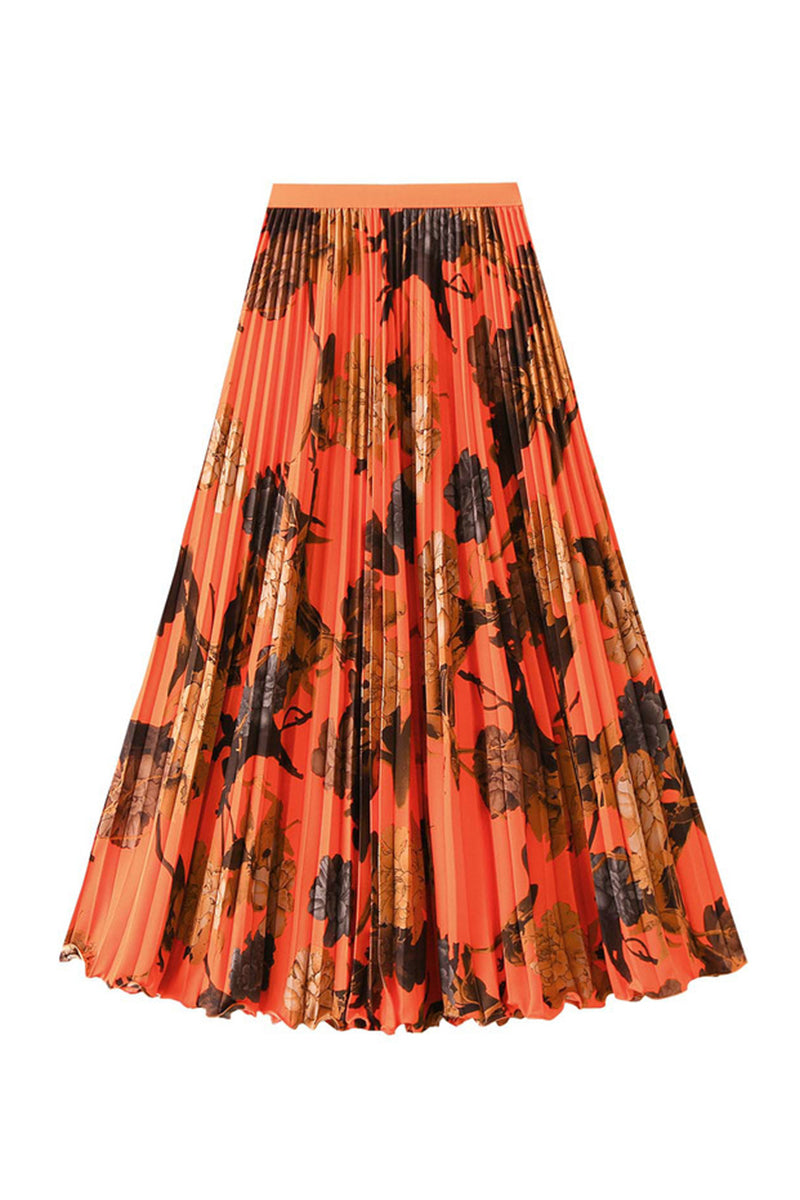 Floral Pleated Midi Skirt