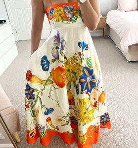 Tropical Print Sleeveless Casual Dress