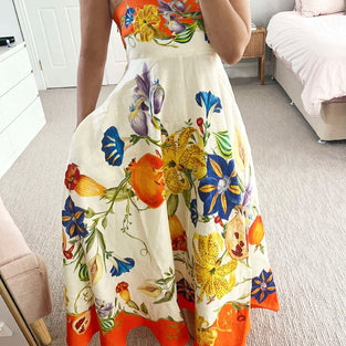 Tropical Print Sleeveless Casual Dress
