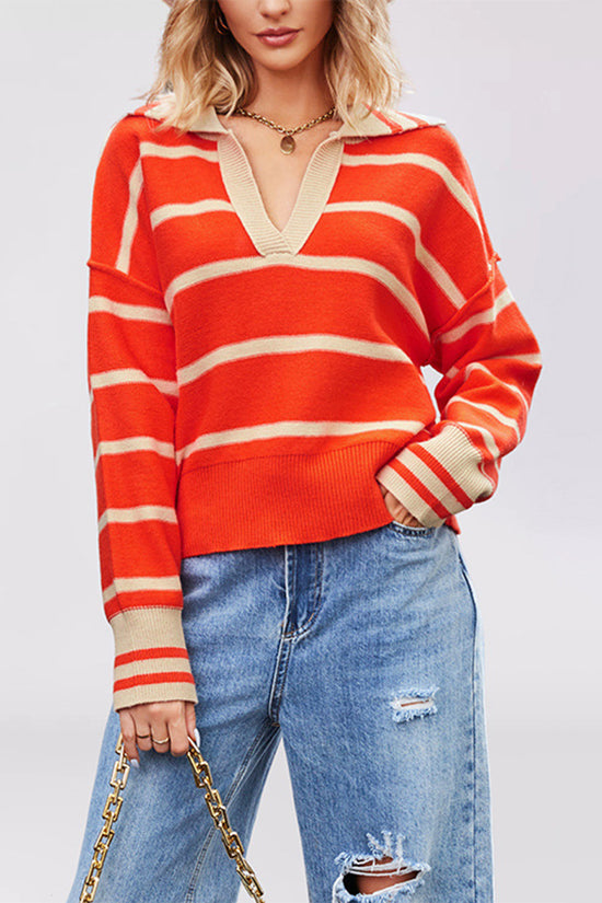 Striped Deep V-Neck Sweater