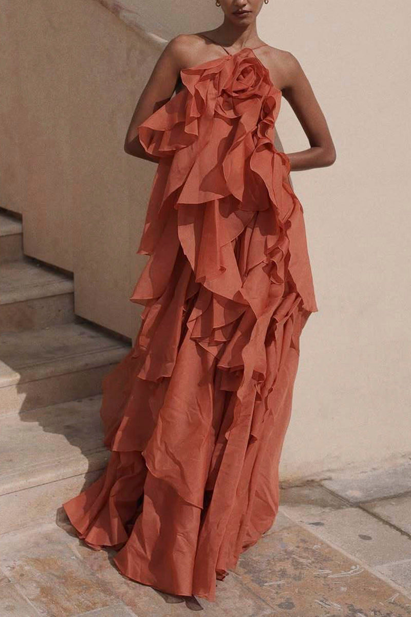 Layered Ruffle Halter Dress