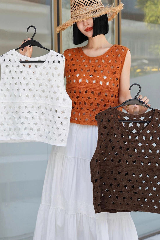 Cutout Patterned Sleeveless Vests