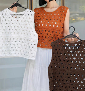 Cutout Patterned Sleeveless Vests