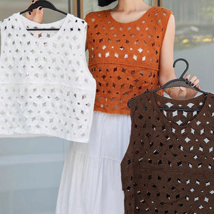 Cutout Patterned Sleeveless Vests
