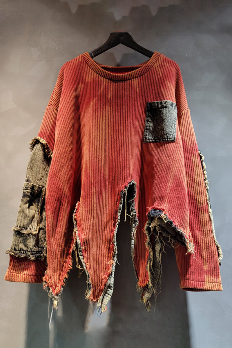 Distressed Patchwork Oversized Sweater