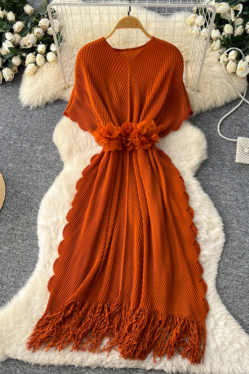 Floral Embellished Fringe Casual Dress