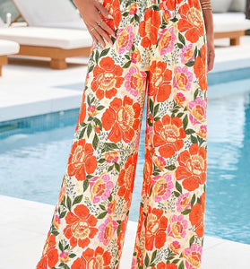 Floral Wide-Leg Casual Pants