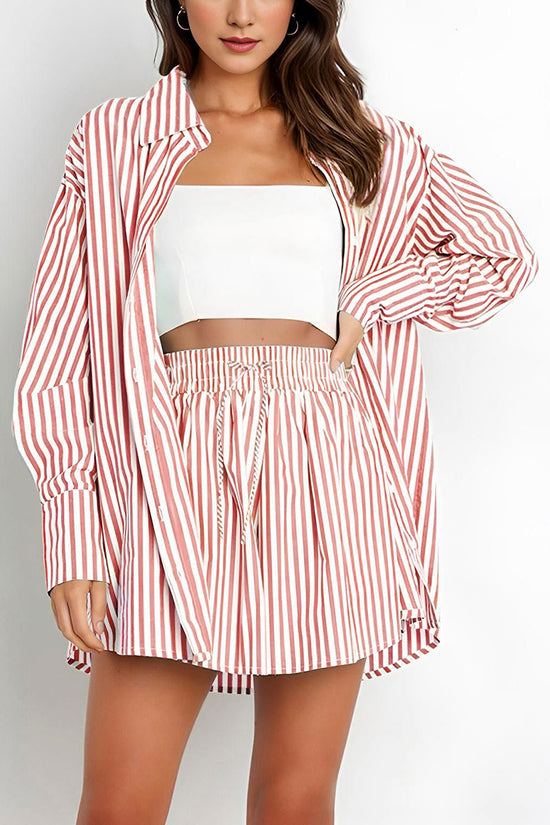 Striped Oversized Shirt and Shorts Set