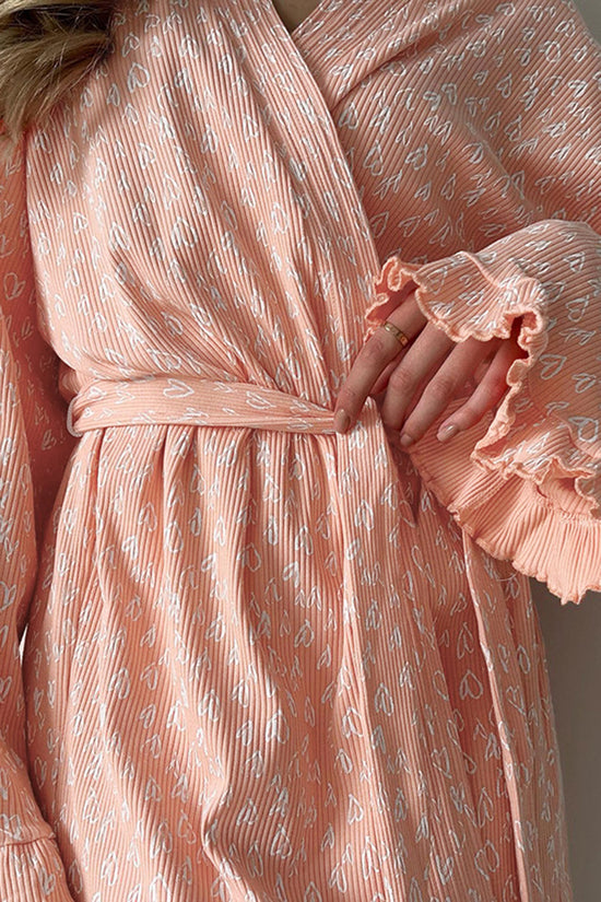 Heart-Patterned Long Sleeve Loungewear Robe