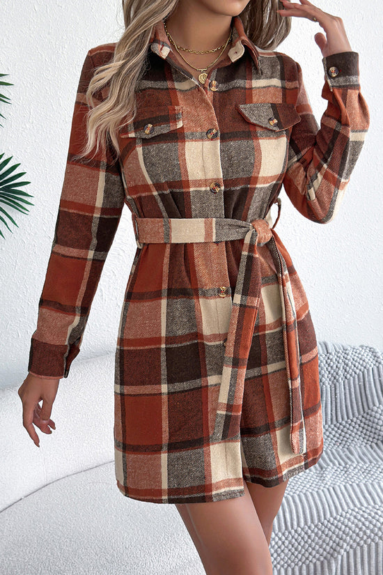 Plaid Belted Shirt Dress