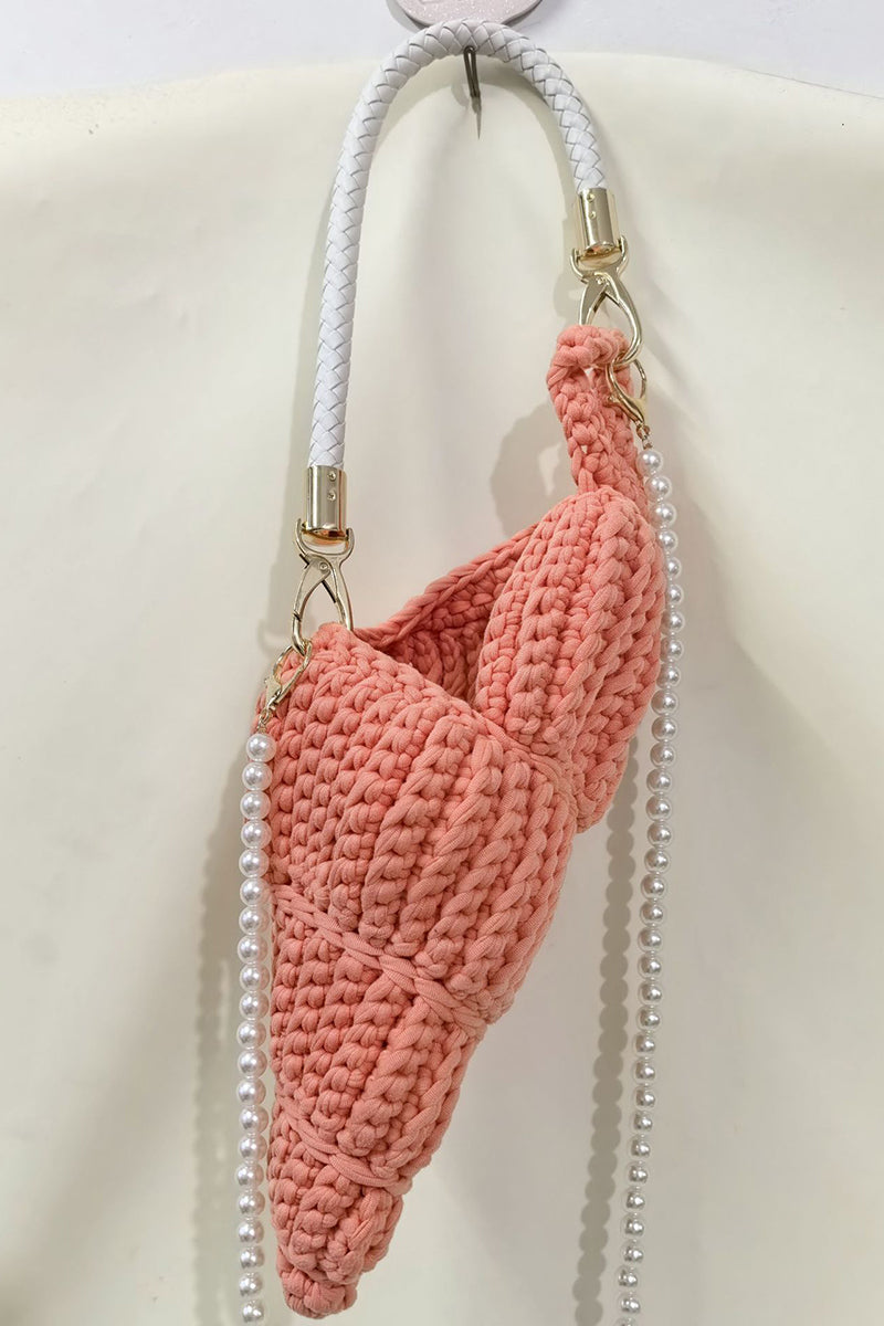 Crochet Cone Handbag with Pearl Strap