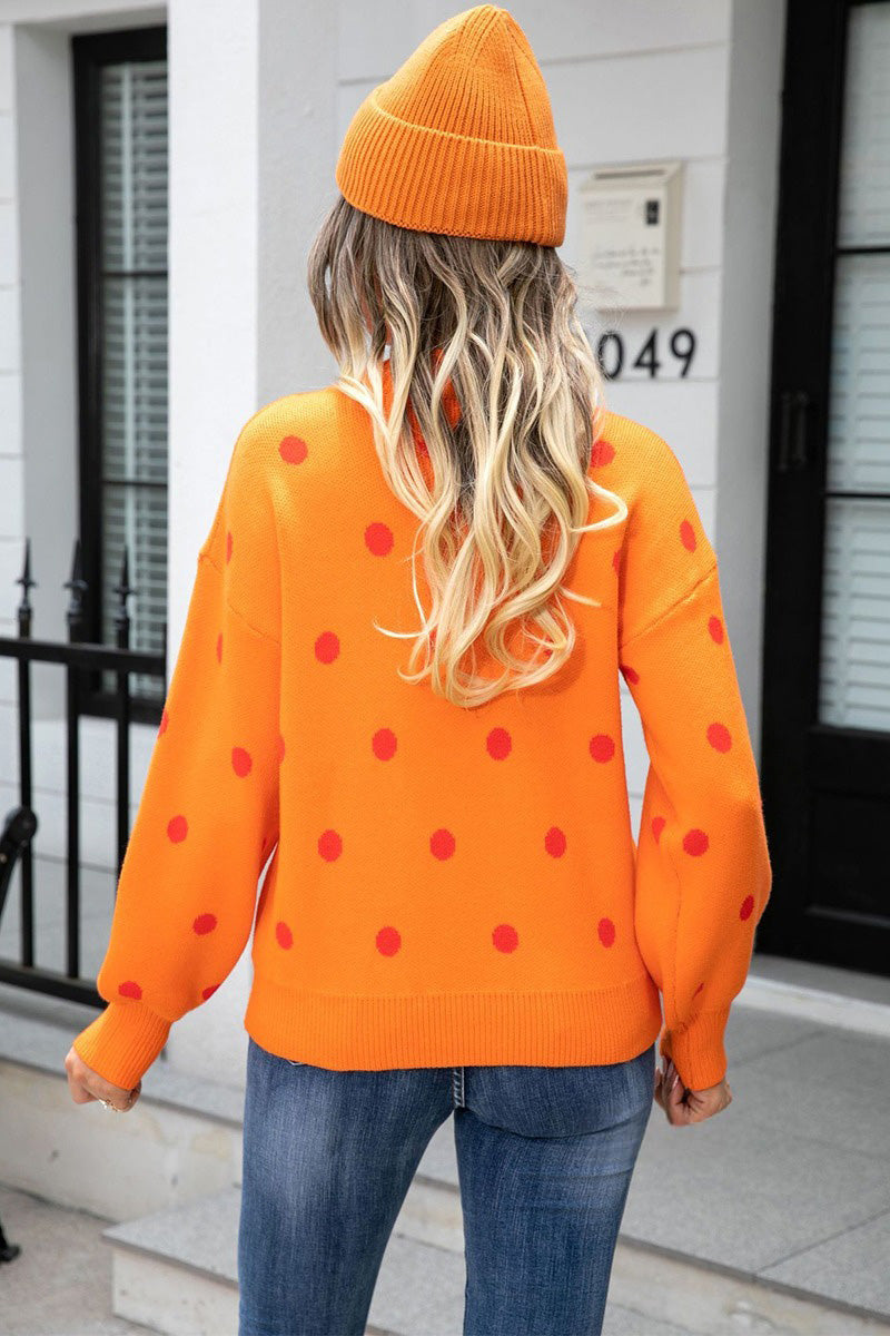 Polka Dot Puff Sleeve Sweater