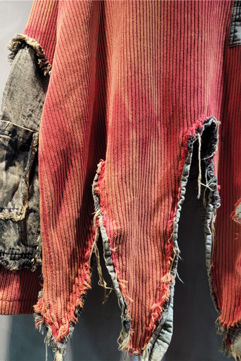 Distressed Patchwork Oversized Sweater