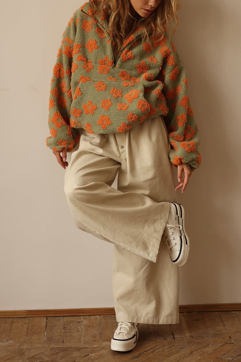 Floral Zip-Up Fleece Jacket