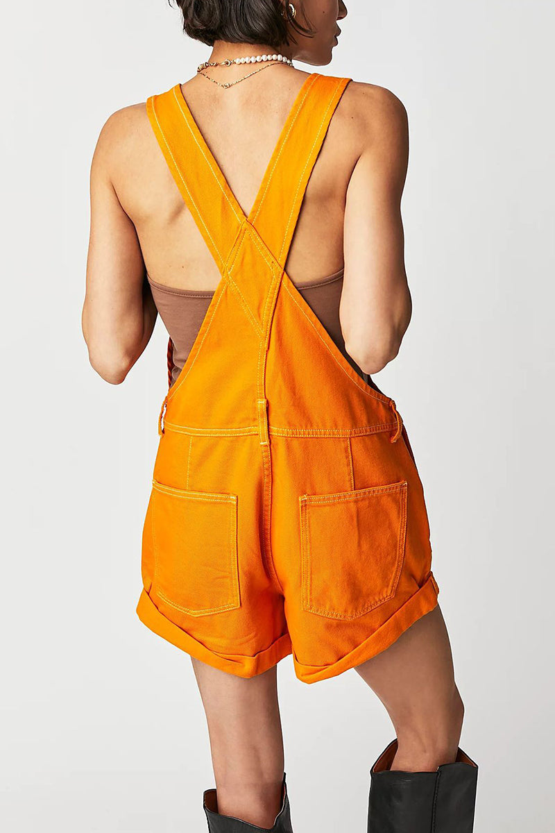 Multi-Pocket Casual Denim Romper