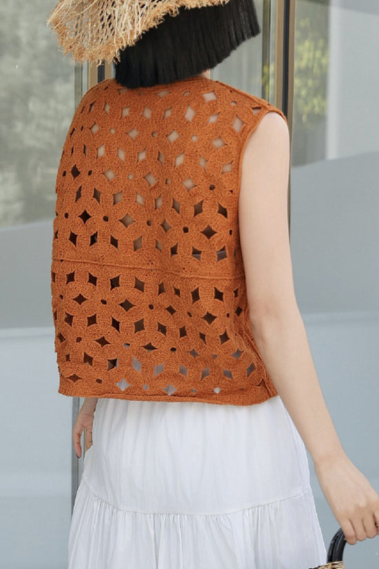 Cutout Patterned Sleeveless Vests