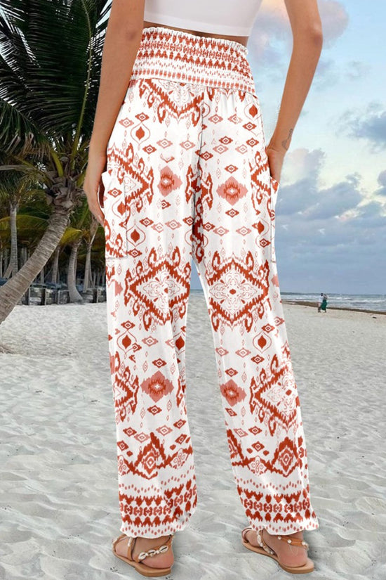 Boho Print Elastic Waist Casual Pants