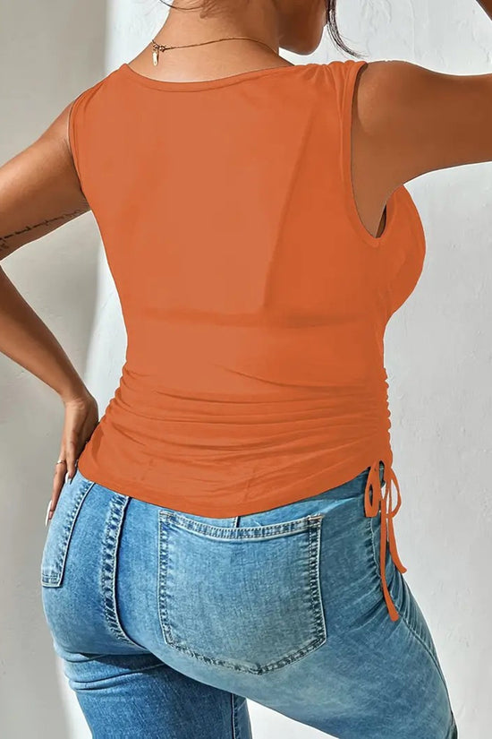 Draped V-Neck Mesh Ruched Tank Top