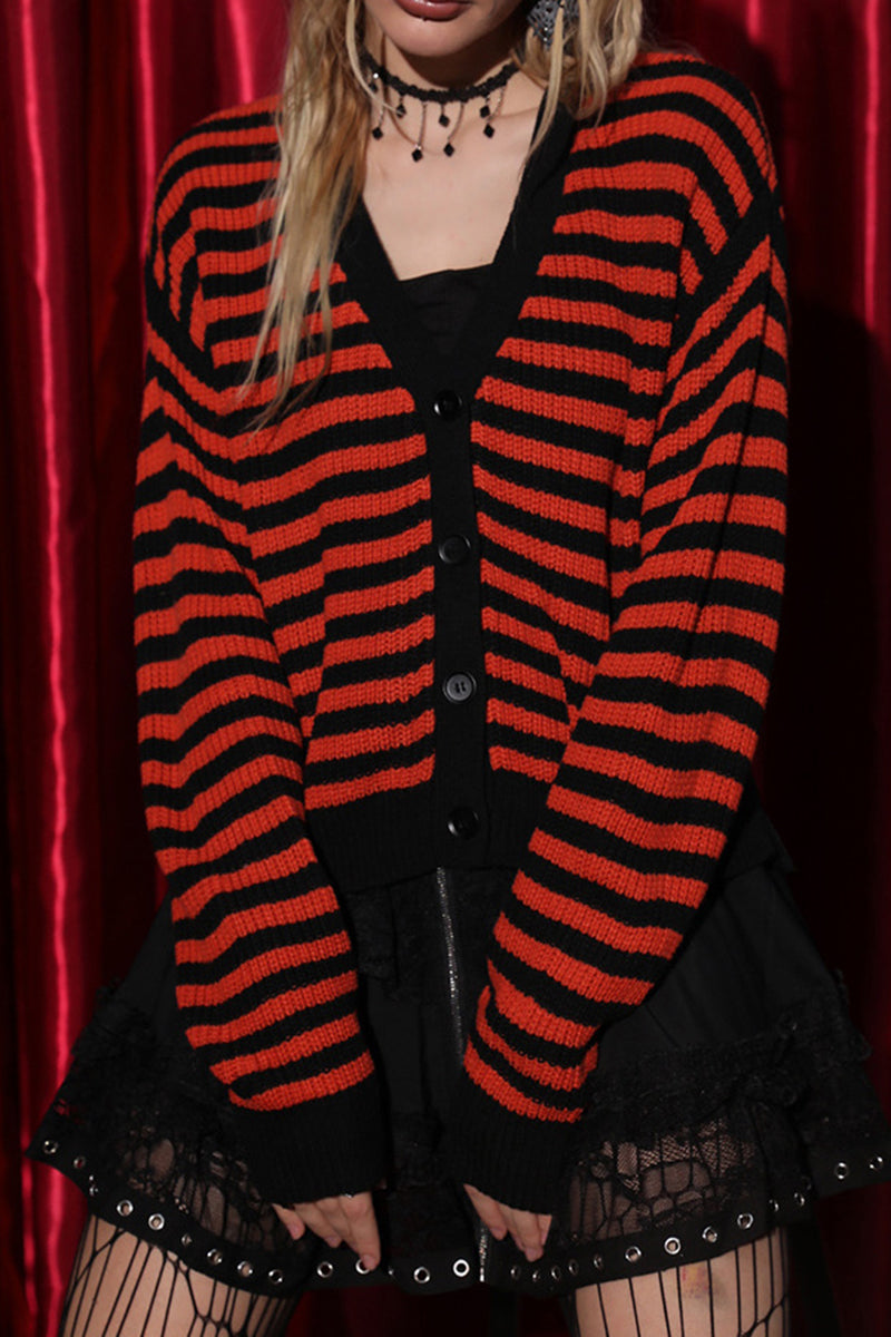 Striped Button-Up Cardigan