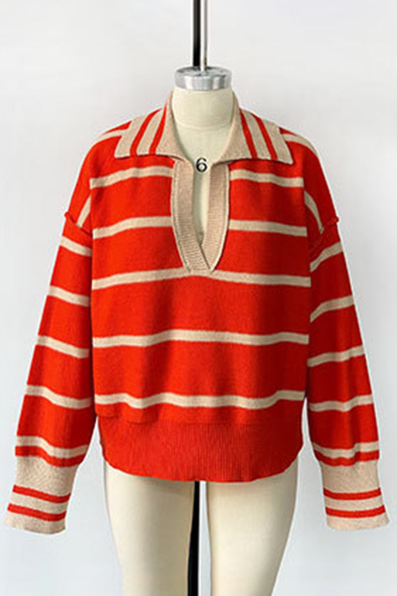 Striped Deep V-Neck Sweater