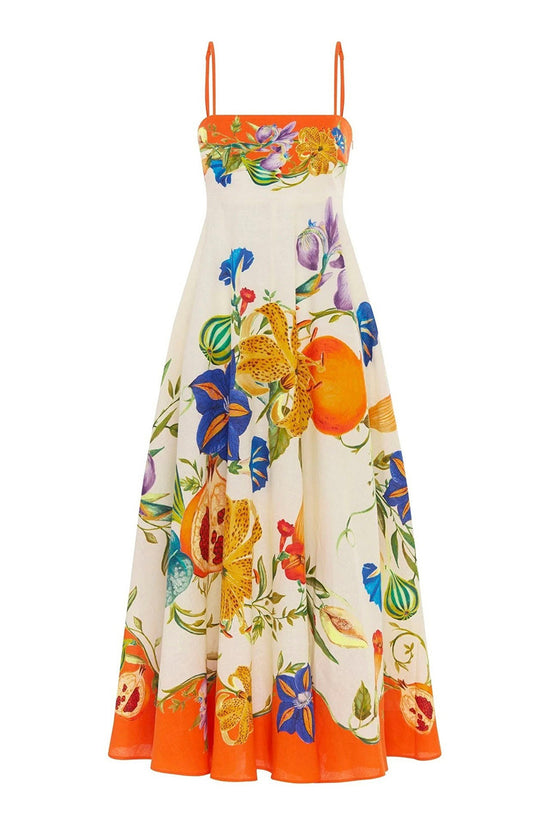 Tropical Print Sleeveless Casual Dress